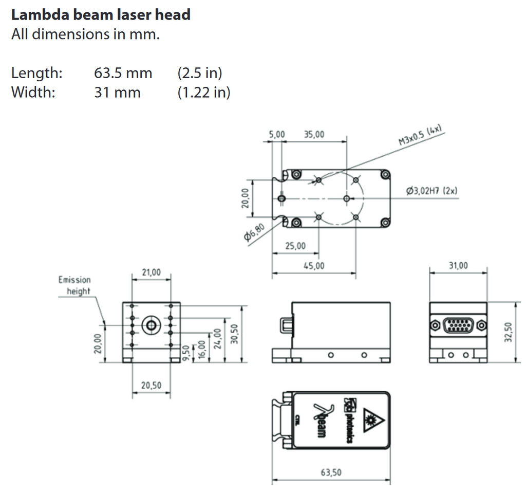 Drawing of Lambda beam raman laser head
