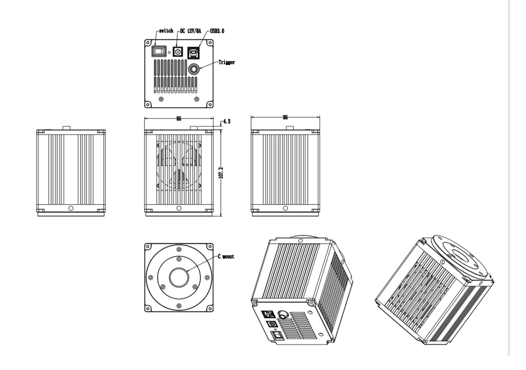 Tucsen Ultra Low Noise CMOS Camera - Technical drawing